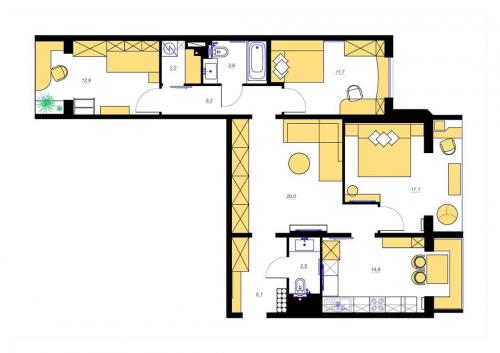 Планировка квартиры для семьи из 4 человек. 02