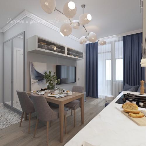 Маленькая кухня — гостиная в однокомнатной квартире 01