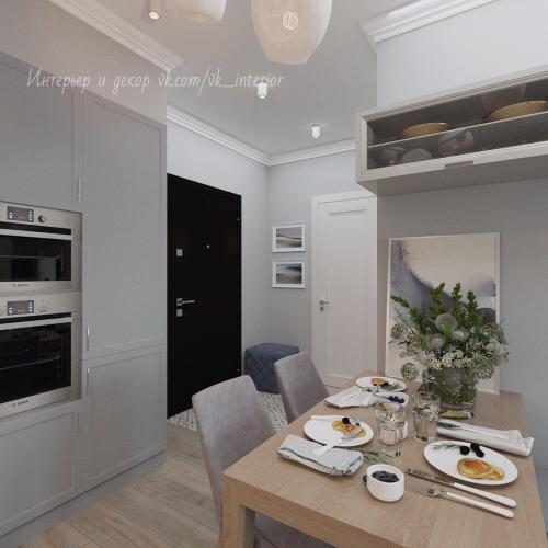 Маленькая кухня — гостиная в однокомнатной квартире 02