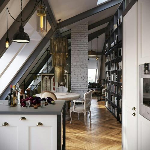 Двухуровневая квартира в стиле лофт в мансардном помещении 09