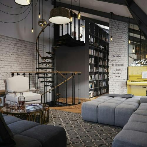 Двухуровневая квартира в стиле лофт в мансардном помещении 02