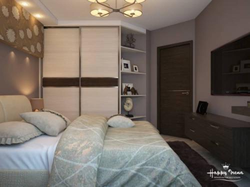 Спальня с угловым шкафом. Виды встроенных угловых шкафов