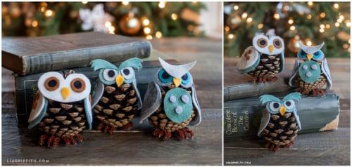 Как сделать сову из шишек. Поделка из фетра