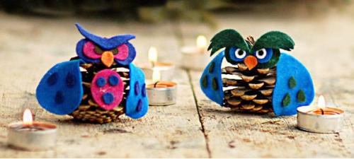 Как сделать сову из шишек. Поделка из фетра