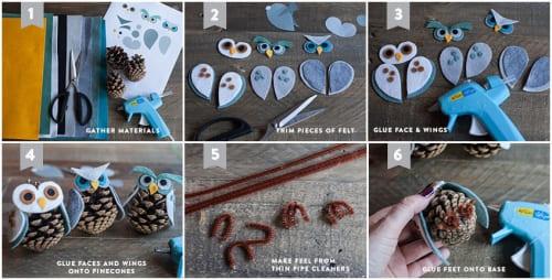 Как сделать сову из шишек. Поделка из фетра