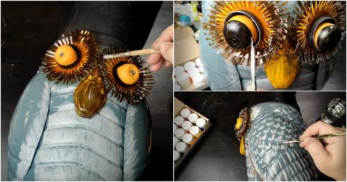 Сова из бутылки и дисков. Все спрашивают откуда это чудо. Невероятная красота для участка из обычных пластиковых бутылок