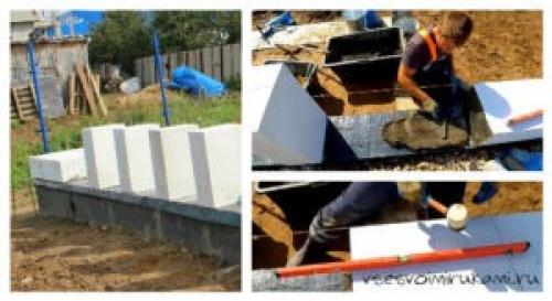 Как выставить углы при кладке газобетона. Как класть первый ряд газобетонных блоков.