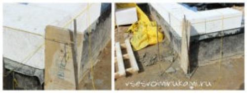 Как выставить углы при кладке газобетона. Как класть первый ряд газобетонных блоков.