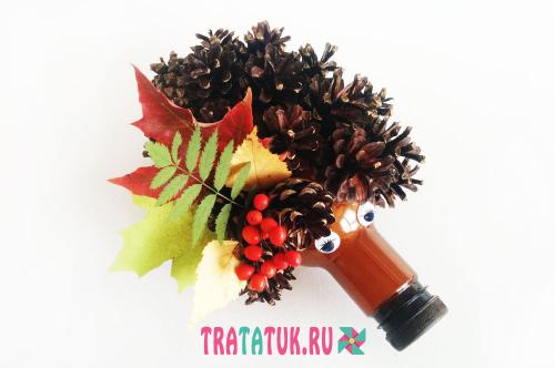 Забавный ежик из шишек и пластиковой бутылки: пошаговая инструкция