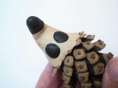 Поделка ежик из шишек. Ежик из шишек и пластилина. Пошаговый мастер-класс с фото 05