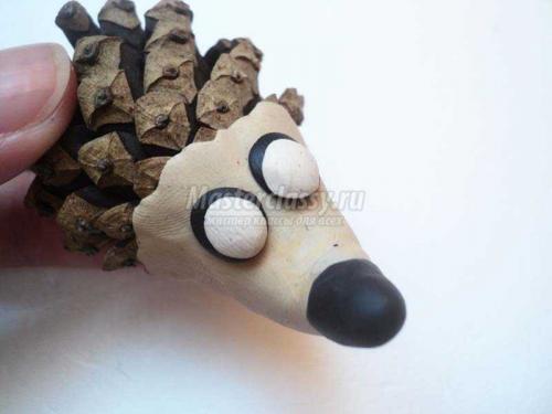 Поделка ежик из шишек. Ежик из шишек и пластилина. Пошаговый мастер-класс с фото 06