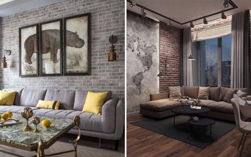 Декоративный кирпич в интерьере. В гостиной
