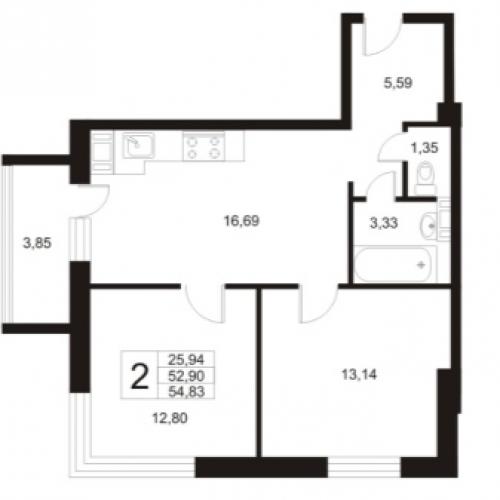 Существующие типы двухкомнатных квартир. Планировка 08 Существующие типы двухкомнатных квартир. Планировка 08