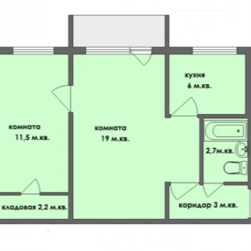 Существующие типы двухкомнатных квартир. Планировка 07 Существующие типы двухкомнатных квартир. Планировка 07