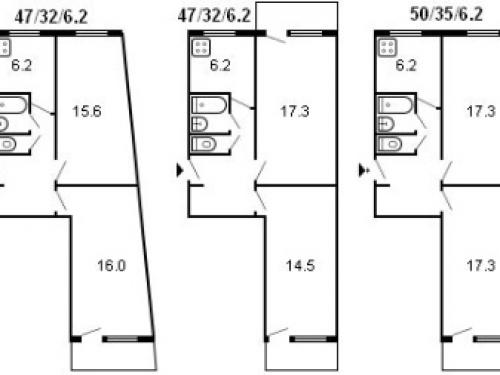 Существующие типы двухкомнатных квартир. Планировка 11 Существующие типы двухкомнатных квартир. Планировка 11