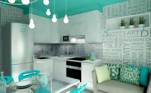 Бюджетный дизайн однокомнатной квартиры. Бюджетный дизайн интерьера для однокомнатной квартиры в мятных тонах