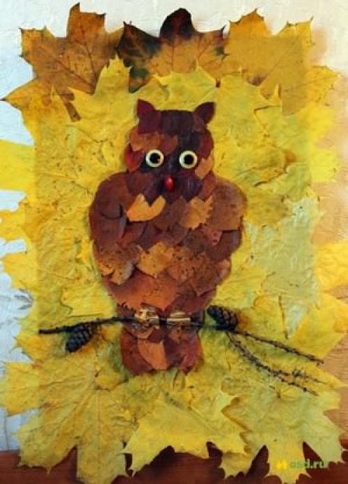 Сова из листьев и бутылки. Какие ещё есть интересные идеи для поделок сов из листьев