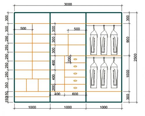 Встроенный шкаф-купе. Разработка дизайна и чертежа