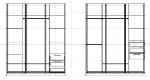 Наполнение шкафа с размерами. Внутреннее наполнение больших шкафов на примере чертежей и фото