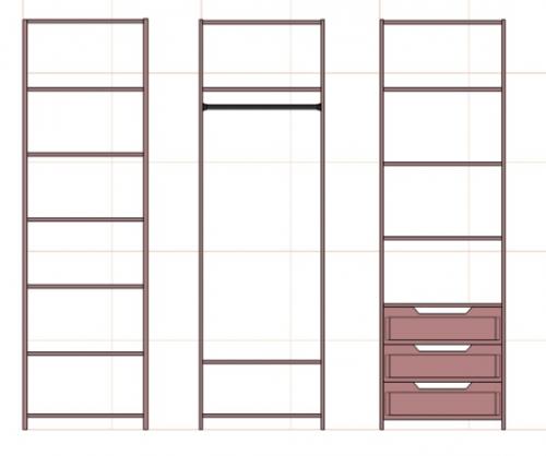 Наполнение шкафа с размерами. Внутреннее наполнение больших шкафов на примере чертежей и фото