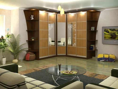 Угловой шкаф в маленькой гостиной. Какими могут быть угловые шкафы для гостиной, правила выбора