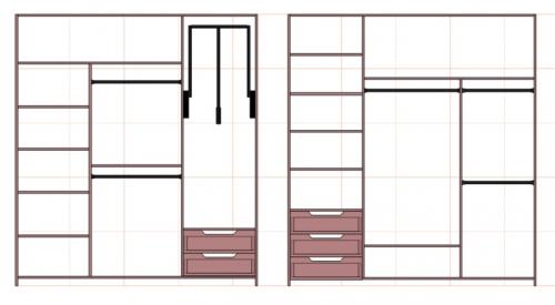 Наполнение шкафа с размерами. Внутреннее наполнение больших шкафов на примере чертежей и фото
