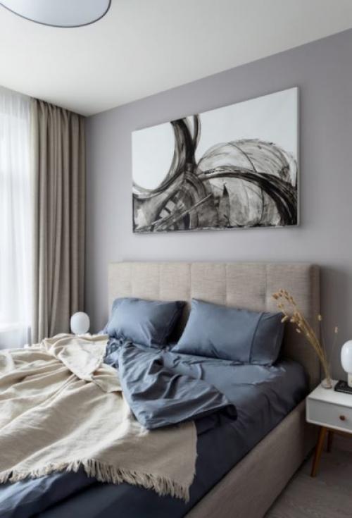 Спальня в нейтральных тонах.

