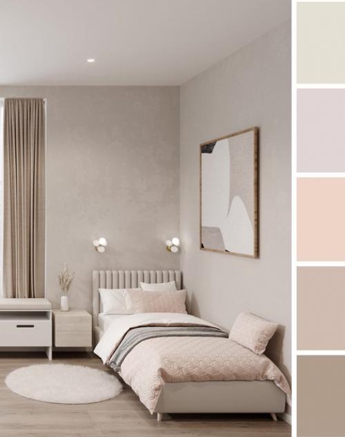 Вот такая детская комната в максимально спокойных тонах.