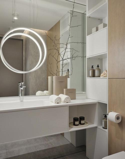 Уютный интерьер с простыми геометрическими формами.