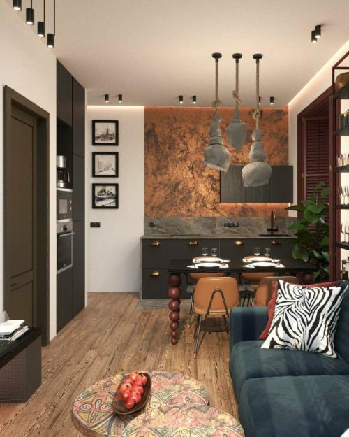 Смелый интерьер с характером для молодой пары. 03