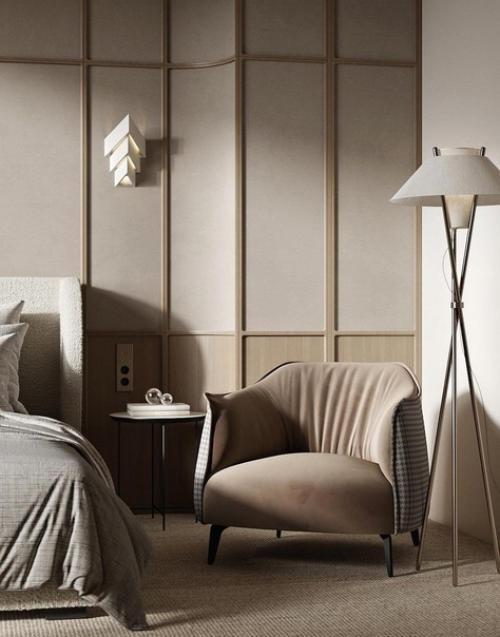 Монохромная спальная комната.