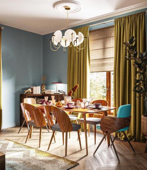 Обеденная зона. В ярком оформлении. 01