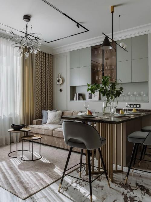 Изумруд и мрамор: эффектный интерьер для студентки. 01