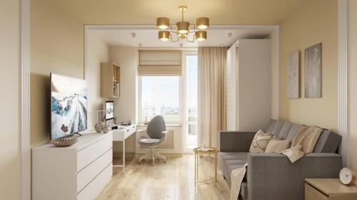 Тёплый интерьер для молодой пары. 07