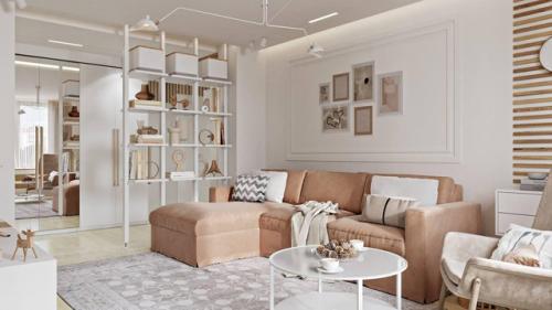 Тёплый интерьер для молодой пары. 04