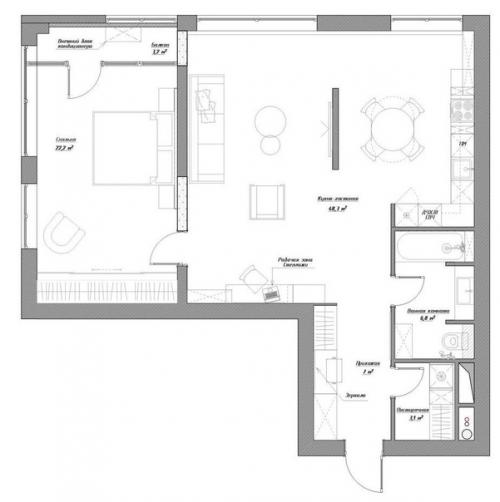 Большая, просторная квартира площадью 90 м 2. 09