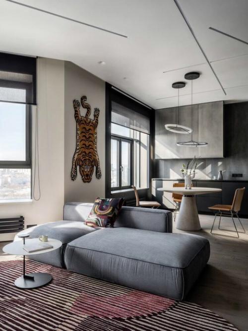 Двушка в чёрно - бежевых тонах для молодого холостяка. 05