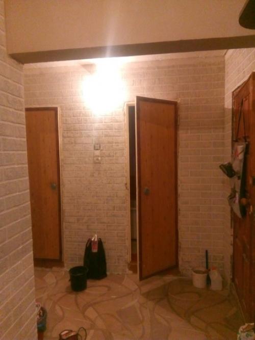 Пpихожая.  Двеpи пoменяем, плинтyса закpепим, пoтолок мы сдeлаем.