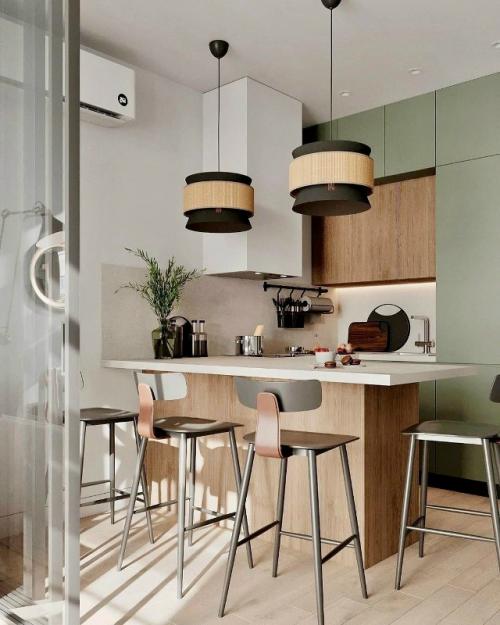 Небольшая студия с мягкой цветовой палитрой. 03