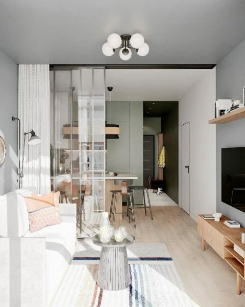 Небольшая студия с мягкой цветовой палитрой. 04