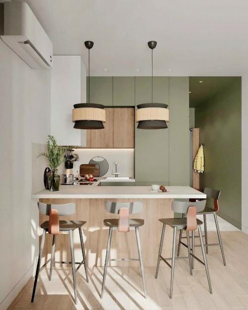 Небольшая студия с мягкой цветовой палитрой. 01