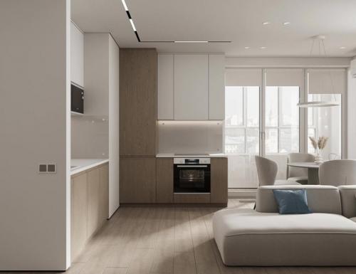 Легкая, нежная кухня - гостиная. 01