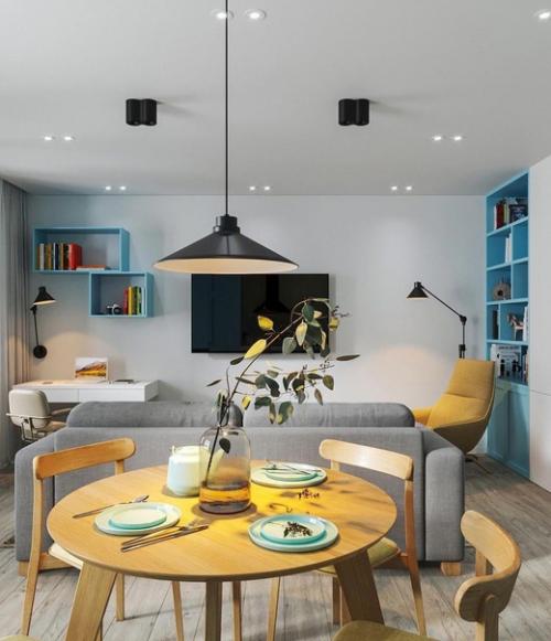 Так выглядит интерьер в котором в качестве основного цвета выбрали голубой цвет. 03