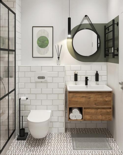 Интересный санузел оформленный максимально бюджетно. 01