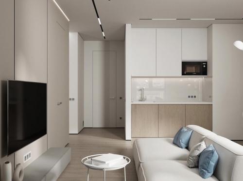 Легкая, нежная кухня - гостиная. 06