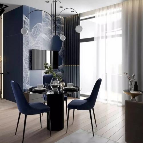 Не частый выбор для интерьера кухни - синий цвет. 04