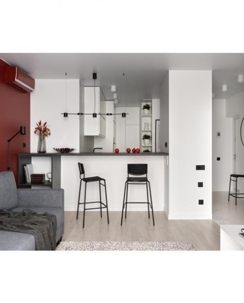 Небольшая кухня объединенная с гостиной.