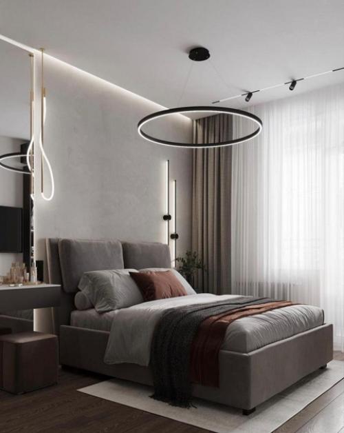 Спальня в серых, спокойных оттенках. 04