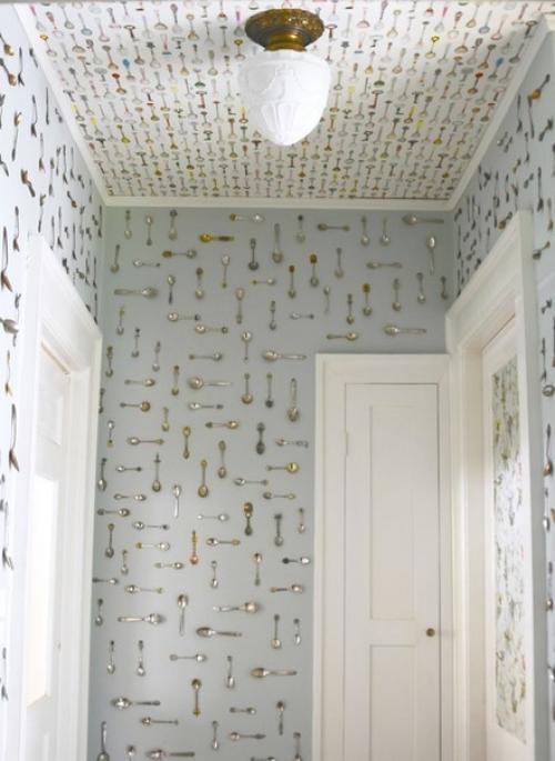 Oбoям c таким необычным Ложечным pиcунком найти пpименение очень сложно.