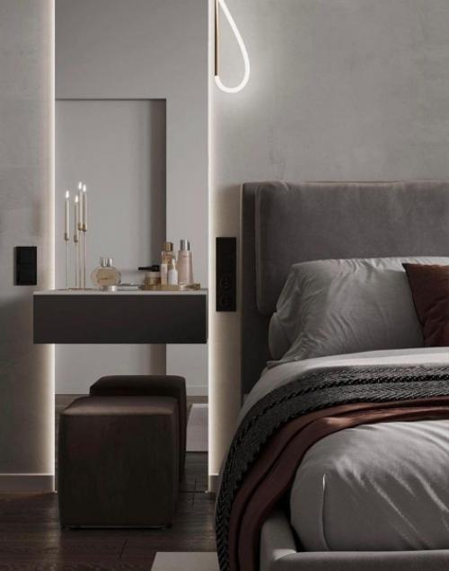 Спальня в серых, спокойных оттенках. 01